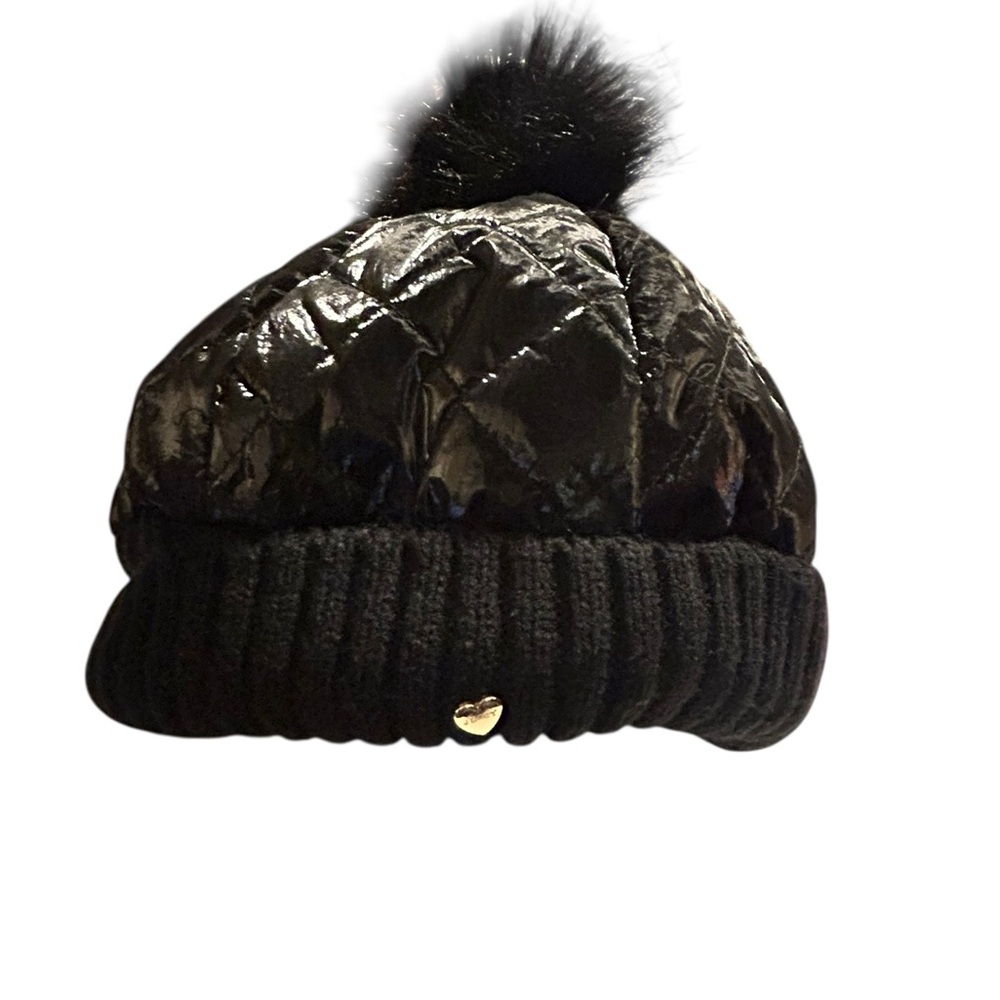 Juicy Couture Quilted Beanie Hat with Faux Fur Pom, OS - Picture 2 of 5